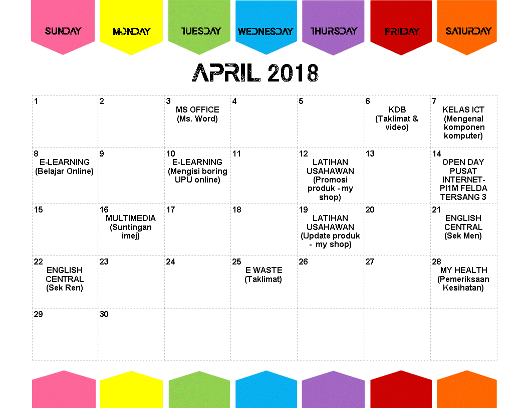 JADUAL AKTIVITI APRIL 2018