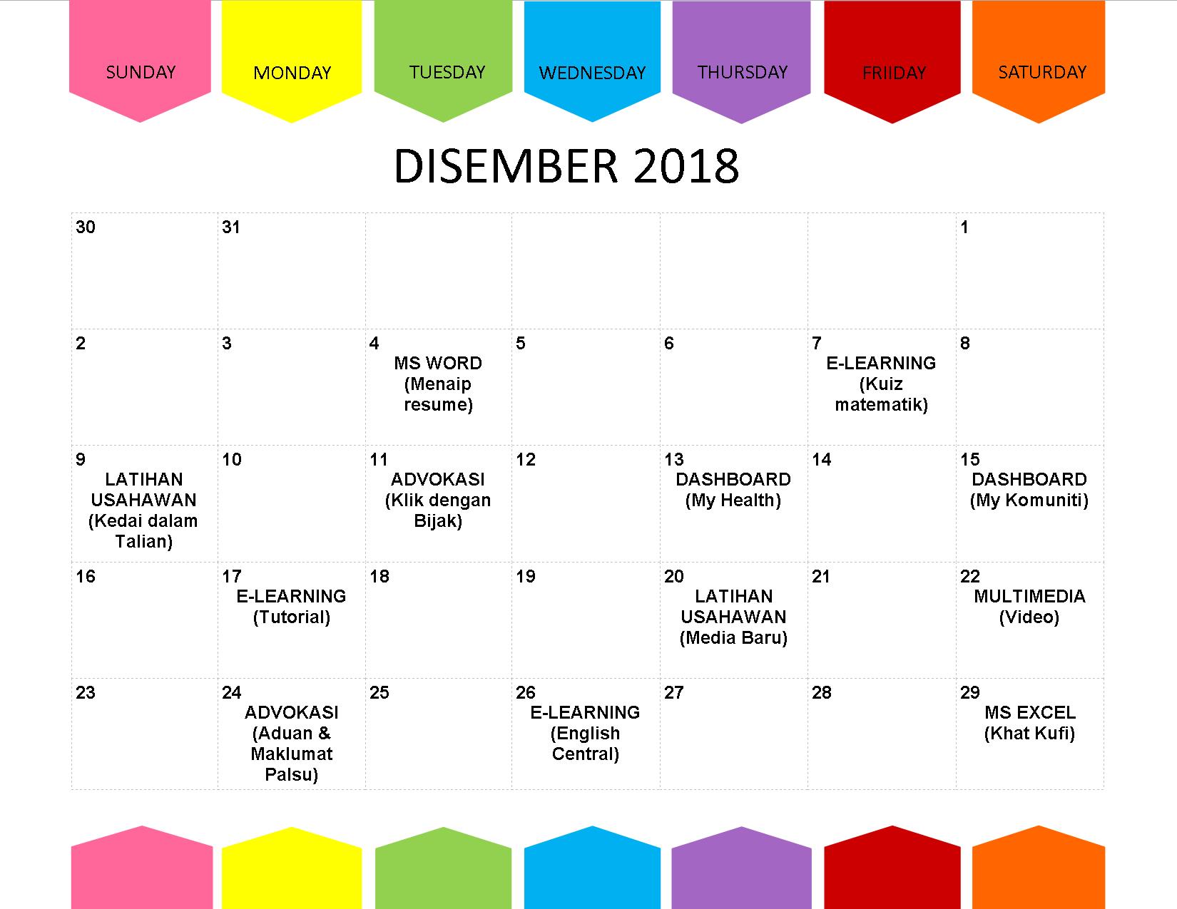 JADUAL AKTIVITI DISEMBER 2018