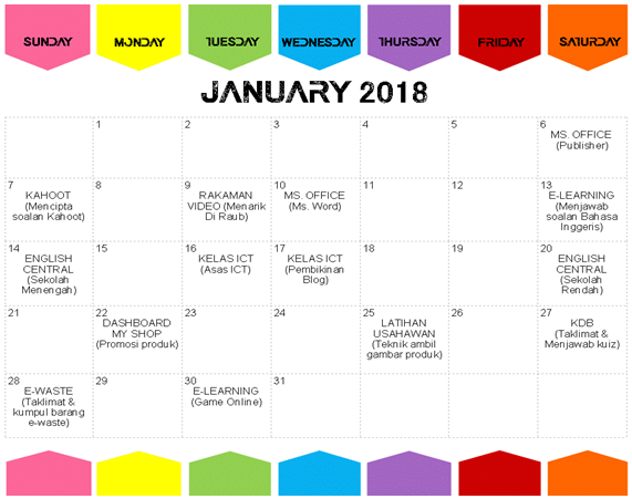 JADUAL AKTIVITI JANUARI 2018