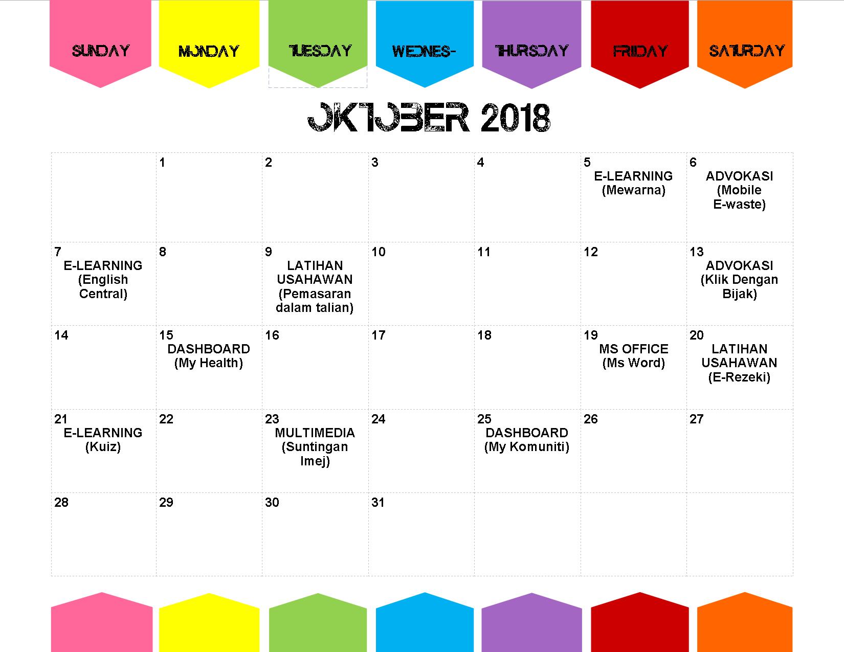 JADUAL AKTIVITI OKTOBER 2018